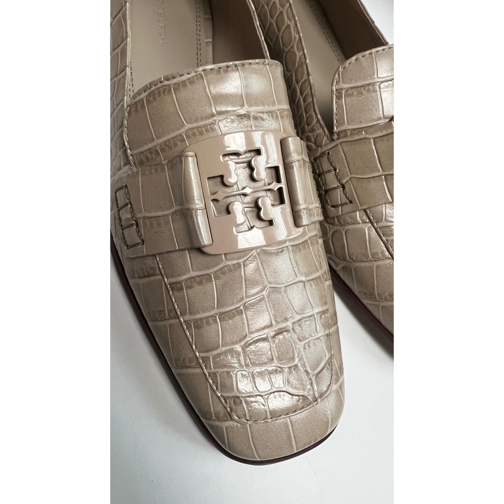 Tory Burch Georgia Sand Croc Embossed Leather Loafers Square Toe 83320 Size 10M - Picture 9 of 9